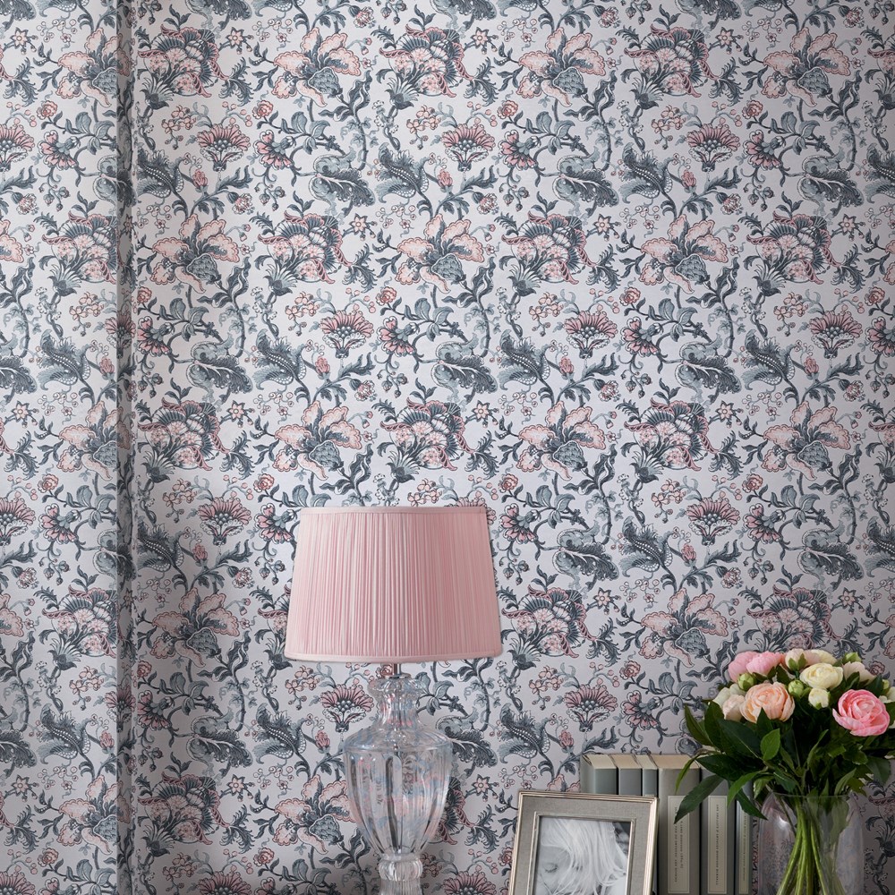 Portia Floral Wallpaper 114909 by Laura Ashley in Pale Slate Grey